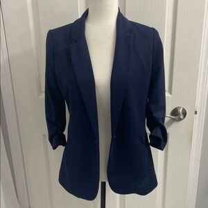 Ricki’s Hampton 3/4 Sleeve Pointe Blazer Single Button Front Lined Navy Blue SzS